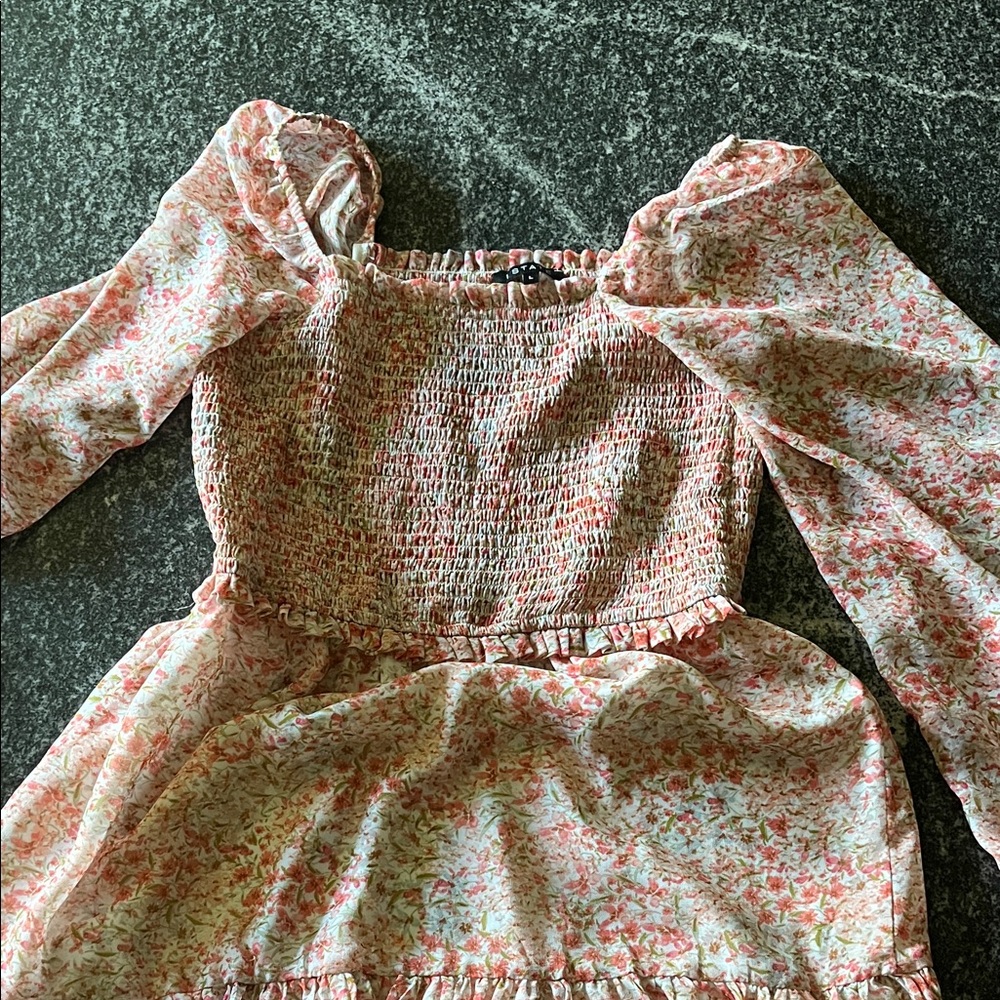 Floral Smocked Dress with Puff Sleeves